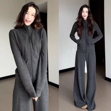 春秋必備｜時尚運動兩件套｜長袖外套+闊腿長褲 | 休閒套裝女 | 一套搞定｜秋冬套裝