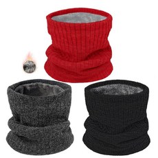 YUHAN PRETTY 3팩 겨울 넥 워머 & 스키 마스크 남성용 여성용 보온 플리스 페이스 마스크 넥 게이터 스카프 선물 블랙 다크 그레이 레드 라지