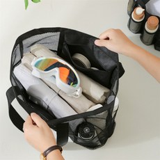 비워크 블랙 메쉬 물빠지는가방 물놀이가방 망사비치백 샤워바구니, 블랙 소