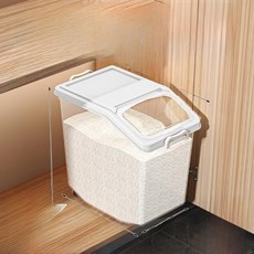 쌀 보관통 주방 위생용기 등급 보관함 습기 방지 곡물 통 북유럽 스타일 플라스틱 보관 용기, 12)투명 화이트 - 용량 17.5kg- 계량컵 증