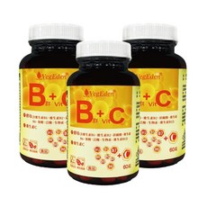 VegEden 酵母B群 維生素C錠 60錠, 1個, 3罐組