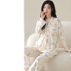임산부 수유 파자마 세트 캐주얼 사계절 실내복 도톰 잠옷 세트 임부 순면 훔웨어 상하 투피스 ZZL