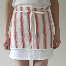 簡約藝文條紋咖啡廳烘焙全棉廚房家用半身圍裙, 紅色, 70*40cm