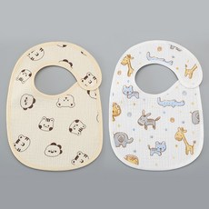 嬰兒U型口水巾 防水印花圍兜 兩條裝, 1個, 小動物+小象獅子-兩條裝