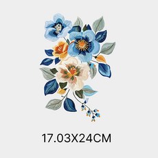 이로나 자수플라워 열전사 스티커 7종 의류 가방 패브릭 전사지 diy, 1개, 블루 & 옐로우 플라워