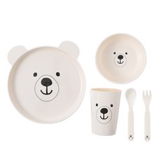 LCQ 兒童餐具組 寶寶輔食碗盤杯叉勺 可愛卡通造型, 象牙白, 1個, 如圖