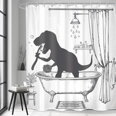 LGhtyro 재미있는 공룡 어린이 샤워 커튼 욕실 세트 너비 152.4cm x 높이 180.3cm 만화 공룡 스케치 트렉스 욕조 동물 랩터 재미있는 멋진 목욕 액세서리 공룡, LGhtyro 재미있는 공룡 어린이 샤워 커튼 욕실 구, B-스컬 야생화