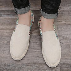 지디오 남성 슬립온 3CM 키높이 코듀로이 스니커즈 기하학 패턴 단화 캔버스화