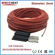MINCO HEAT 적외선 따뜻한 바닥 케이블 전기 탄소 난방 전선 12K 33ohmm 코일 3mm ± 10 m 20 50100, 3) 20m