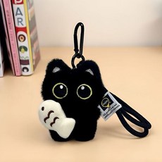 검은 고양이 인형 키링 물고기 까만 깜냥이 검정 귀여운 동물aja7+6Lob