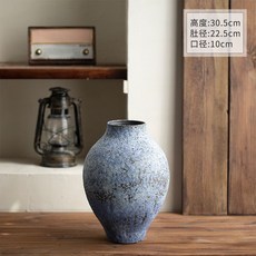 新中式粗陶陶罐 禪意客廳大肚花瓶 侘寂風民宿裝飾 中古風花藝術擺件, 藍色星河-C款