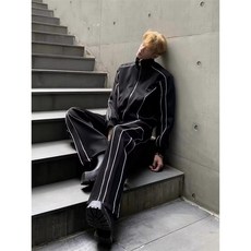 小衆先鋒解構輯明線設計運動套裝男高級感痞帥立領夾克休閒闊腿褲