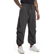 CLANMILUMS 남성용 면 리넨 드로스트링 팬츠 신축성 있는 허리 캐주얼 조거 요가 팬츠 회색.