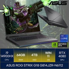 에이수스 2024 ROG 스트릭스 G18 코어i9 인텔 14세대 지포스 RTX 4080, Eclipse Gray, 4TB, 64GB, WIN11 Home, G814JZR-N6112