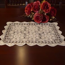 플라워 도일리 크로쉐 테이블 매트 직사각형 손뜨개 테이블매트, 1개