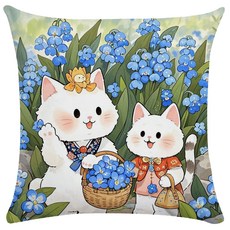 북유럽 고양이 도파민 카툰 일러스트 양면소파쿠션 솜포함 행운 행복 가정화목 기운상승 복 기원 탈부착 세탁가능 포근 촉감 홈데코 거실 민박 차량 사무실 허리지지 집들이 선물용, 40 x 40CM (솜포함 양면쿠션), 외국 북유럽 고양이-5