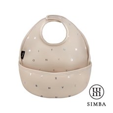 simba小獅王辛巴 好吃防水圍兜 輕量易攜帶 立體口袋設計, 1個, 奶油字母（杏）