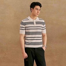 2026男士夏季條紋翻領短袖Polo衫，百搭舒適針織運動上衣，吸濕排汗都會休閒衫