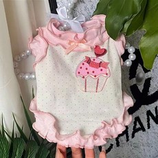 可愛貓咪狗狗寵物衣服 夏季新款 比熊 泰迪 甜美花邊小飛袖蛋糕背心裙, 杏色,L碼【4.5-5.5公斤】, 1個