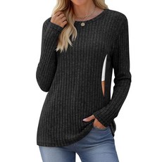 Yearntown 여성용 수유 셔츠 모유 수유 긴소매 탑 골지 보온 스웨터 숨겨진 지퍼 가을 겨울 임산부 블랙. L