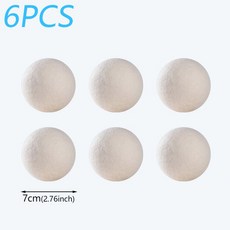 6개입 의류 울 드라이어 볼 세탁용 재사용 가능한 천연 섬유 유연제 주름 감소 가정용 세탁기 액세서리, 7cm