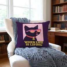 재미있는 검은 고양이 쿠션 커버 짧은 플러시 진드기 방지 베개 소파 숨김 지퍼