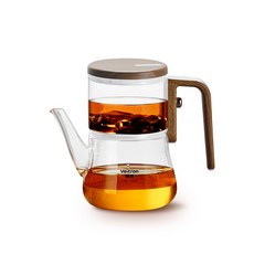 Veitron 磁吸式玻璃 760ml 大容量 耐熱玻璃 木紋把手設計, 泡茶壺-木紋色, 1個