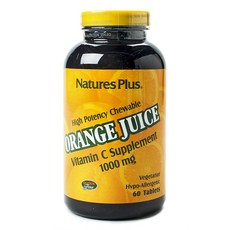 Natures Plus 橘子汁維他命C無麩質咀嚼錠 1000mg, 1罐, 60顆