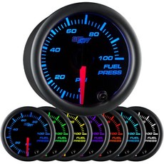글로우시프트 블랙 7 컬러 100 PSI 연료 압력 게이지 키트 - 18-27 NPT 전자 센서 및 배선 포함 멀티 디스플레이 다이얼 클리어 렌즈 자동차 트럭용 2-116 52mm