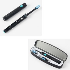 굴곡 W 칫솔모 그립감 좋은 강력 음파 진동 전동 칫솔 검정 + 케이스