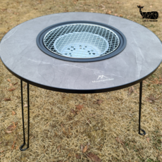 마운틴하이커 캠핑 바베큐 테이블 접이식 화로 화로대 난로 테이블 원형 + 수납가방, 바베큐테이블 돌무늬