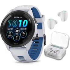 웨어러블4U - 가민 포러너 965 프리미엄 GPS 러닝 및 트라이애슬론 47mm 스마트워치 AMOLED 터치스크린 디스플레이 카본 그레이 DLC 티타늄 베젤 블랙 실리콘 밴드, Forerunner 265 46 mm, White +Wht EarBuds, 1개