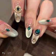 해피유통 럭셔리 크리스탈 진주 그라데이션 심플 네일팁, 1개, 미디 M