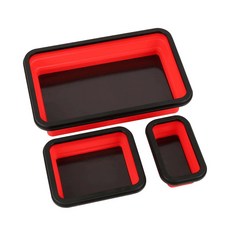矽膠磁鐵盤折疊螺絲零件工具收納盤，雙面磁性吸盤磁盤零件盤三件套, 1個, 紅色3件組, 紅色3件組