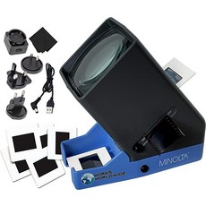 MINOLTA 35mm 데스크 탑 휴대용 LED 슬라이드 및 네거티브 뷰어 조명 3배 확대 - 5.1cm x 5.1cm(2인치 2인치) 포지티브 네거티브용 전 세계 AC 어댑터, MINOLTA 35mm 데스크 탑 휴대용 LED 슬라이