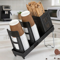 팩토리얼 컵홀더 빨대홀더 스틱 정리대 사무실 탕비실 홈카페 커피 스테이션 컵 디스펜서, 1개, 블랙