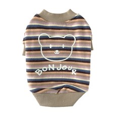 그루밍독 반려동물 봉쥬르 야광 곰돌이 스트라이프 집업, 베이지, 1개