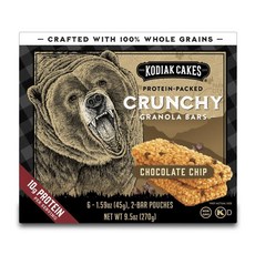 코디악케익스 프로틴-팩 크런치 그래놀라 바 45g 홀 그레인, 초콜릿 칩(Chocolate Chip), 6개