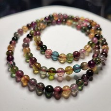 頂級玻璃體豔色彩碧璽三圈手鍊 5mm圓珠, 1個