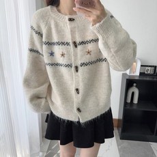 提花針織開衫，寬鬆毛衣外套，復古木質鈕扣，舒適針織衫