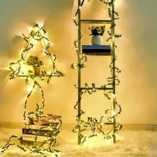 크리스마스 LED 인공 녹색 등나무 잎 요정 조명 문자열 배터리 구동 화환 야외 정원 Navidad 룸 장식, 06 1-Green leaf rattan, 03 5M 50LED-Battery, 1개, 06 2.Little Green Leaf