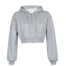 여성용 짧은 후드 단색 레이디 운동복 긴 소매 크롭탑 하라주쿠