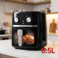 쉐프메이커 대용량 에어프라이어 투명창 6.5L 듀얼히팅 올스텐, 블랙