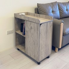 安達斯 附插座好收納可移動沙發邊櫃床邊櫃 客廳收納邊桌, 灰木色, 1個