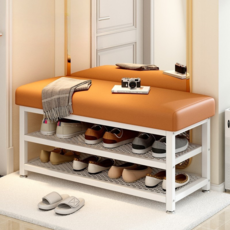 철제 현관의자 신발장의자 80CM 신발 정리 수납장, 2단, 화이트와 오렌지