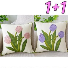 차쿠 1+1 플라워 쇼파 쿠션 인테리어 소품 북유럽 플라워 쿠션 자주, 핑크1+퍼플1