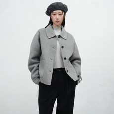 제너럴아이디어 WOMAN 울 카라 핸드메이드 숏 코트 MELANGE GREY / WBE3L10511