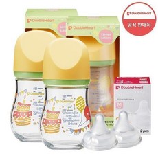 더블하트 유리젖병 마이프레셔스 160ml 2개(파티/하와이) + 젖꼭지2개, 02.파티 2개 / M(2개입), 1개
