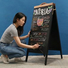 카페 A형 양면 칠판입간판 분필포함 매장간판 입구간판, 소나무,총높이105cm