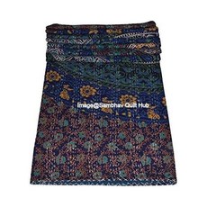 인디언 블루 식스 컬러 태피스트리 빈티지 칸타 퀼트 전통 만다라 프린트 침대 스프레드 던지기 담요 핸드메이드 퀼팅 (퀸 사이즈), 퀸 사이즈